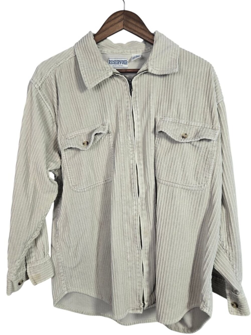 Reservoir Men’s Beige 100% Cotton Corduroy Zip‑Front Shirt – Size M